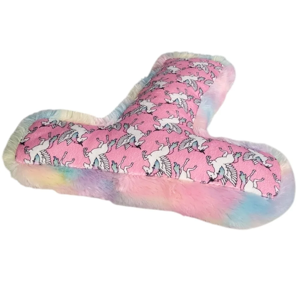 Justice Girls Tie Dye Faux Fur Unicorn Print Pillow Shape of Initial 14X 15